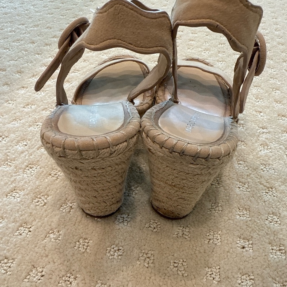 Marc Fisher Scalloped Espadrille Wedge Sandals | Nude Suede | Size 10 - Picture 3 of 9